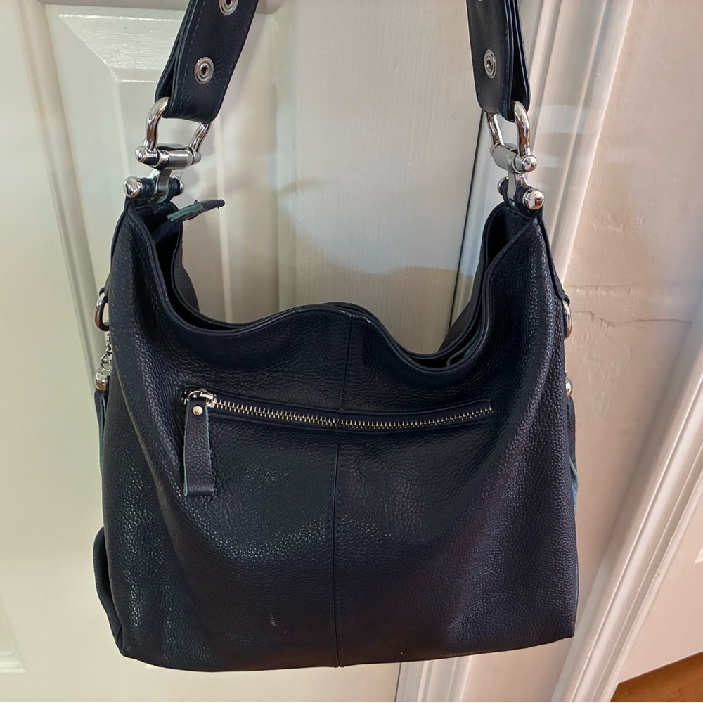 Navy Blue Leather Hobo Bag
